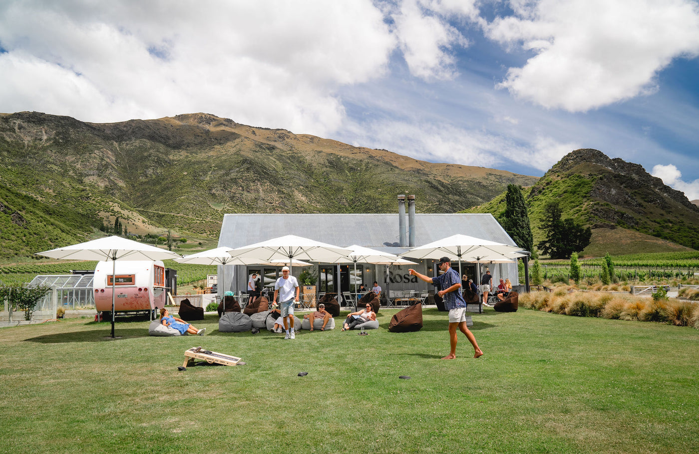 A perfect summer's day at Mt Rosa Cellar Door - outdoor seating and games